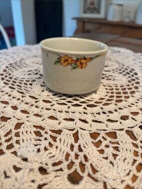 Vintage Rego White Ceramic Ramekin with Yellow Floral Trim
